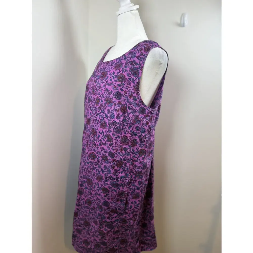J. Jill Love Linen Shift Dress Size Large Sleeveless Pink Purple Floral Boho